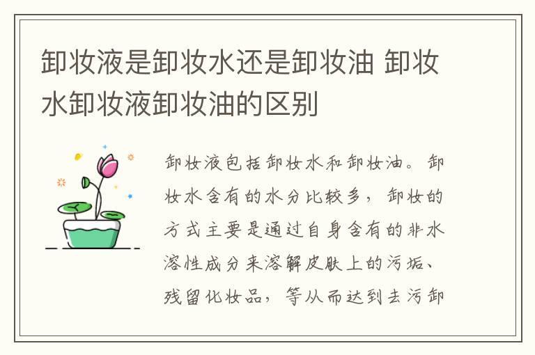 卸妆液是卸妆水还是卸妆油 卸妆水卸妆液卸妆油的区别