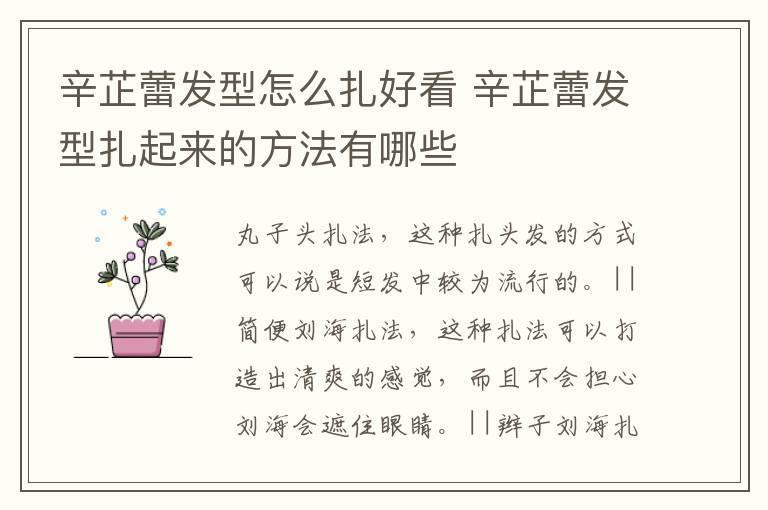 辛芷蕾发型怎么扎好看 辛芷蕾发型扎起来的方法有哪些