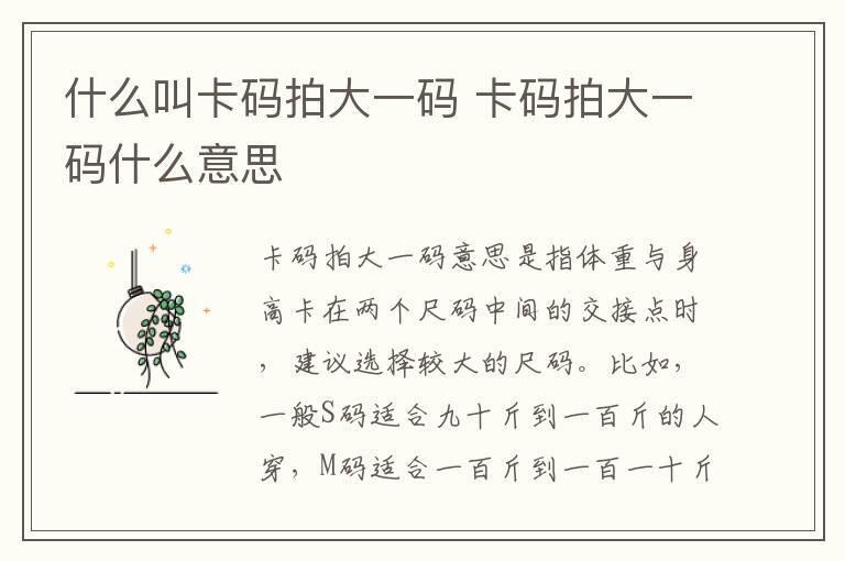 什么叫卡码拍大一码 卡码拍大一码什么意思