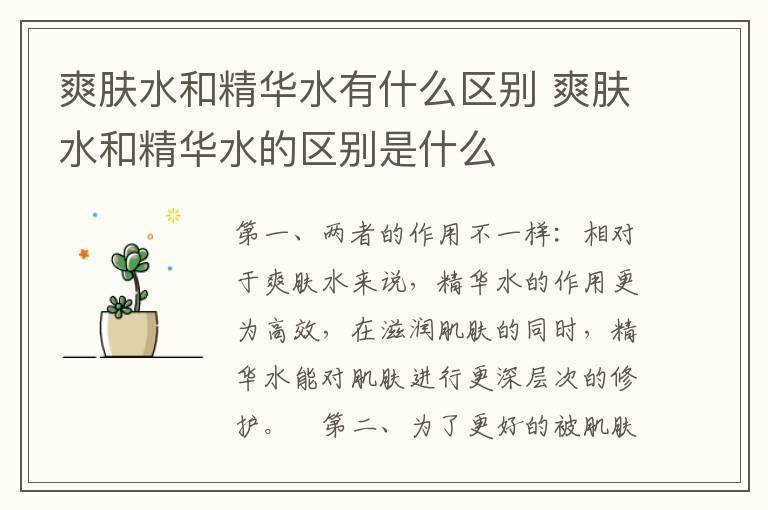 爽肤水和精华水有什么区别 爽肤水和精华水的区别是什么