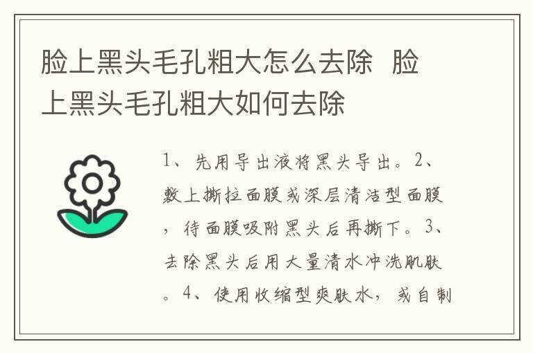 脸上黑头毛孔粗大怎么去除  脸上黑头毛孔粗大如何去除