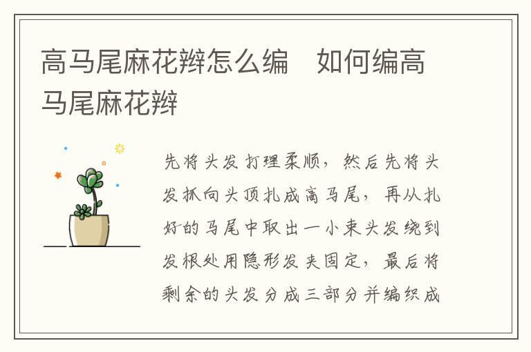高马尾麻花辫怎么编 如何编高马尾麻花辫