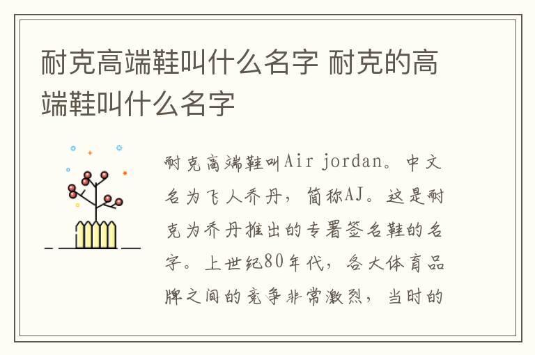 耐克高端鞋叫什么名字 耐克的高端鞋叫什么名字