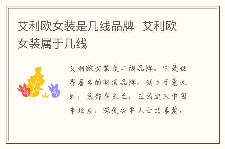 艾利欧女装是几线品牌  艾利欧女装属于几线