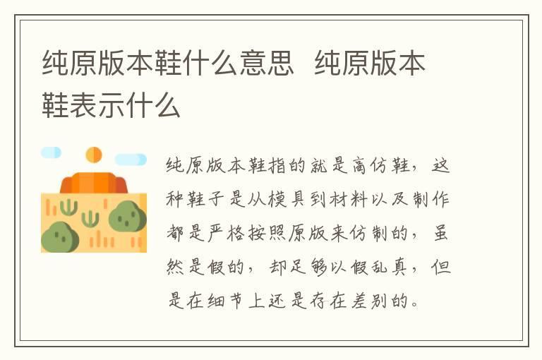 纯原版本鞋什么意思  纯原版本鞋表示什么
