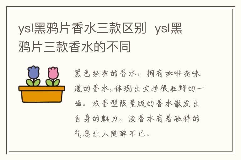 ysl黑鸦片香水三款区别  ysl黑鸦片三款香水的不同