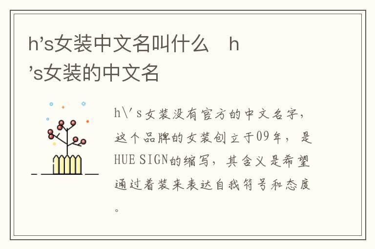 h's女装中文名叫什么   h's女装的中文名