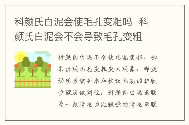 科颜氏白泥会使毛孔变粗吗  科颜氏白泥会不会导致毛孔变粗