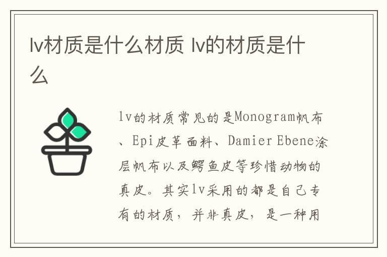 lv材质是什么材质 lv的材质是什么