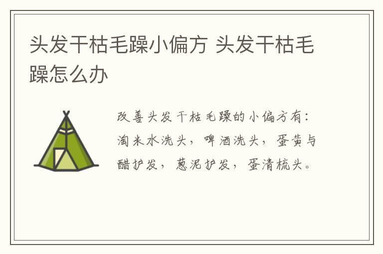 头发干枯毛躁小偏方 头发干枯毛躁怎么办