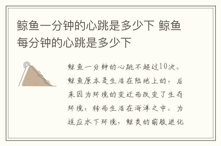 鲸鱼一分钟的心跳是多少下 鲸鱼每分钟的心跳是多少下
