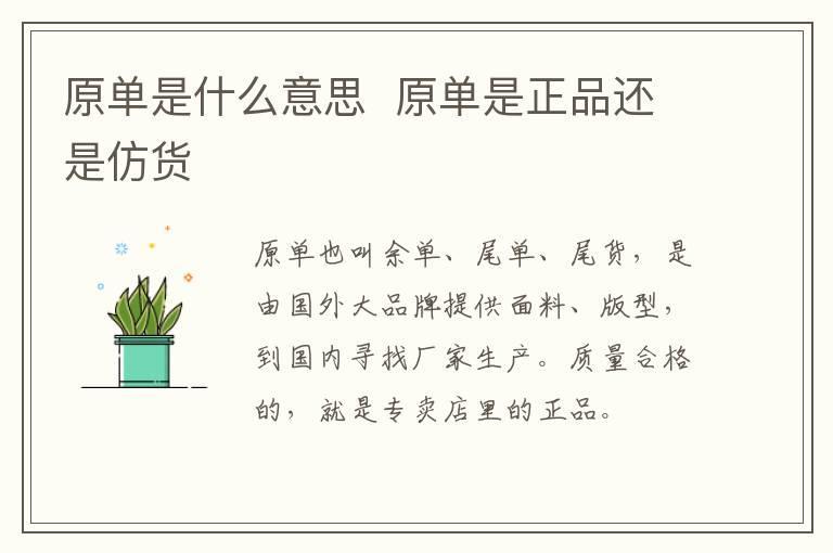 原单是什么意思  原单是正品还是仿货