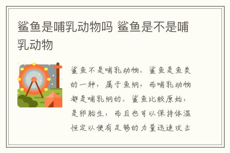 鲨鱼是哺乳动物吗 鲨鱼是不是哺乳动物