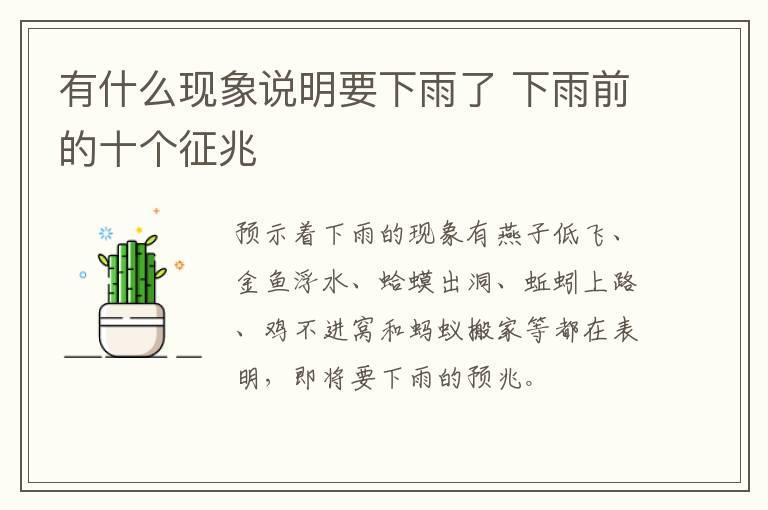 有什么现象说明要下雨了 下雨前的十个征兆