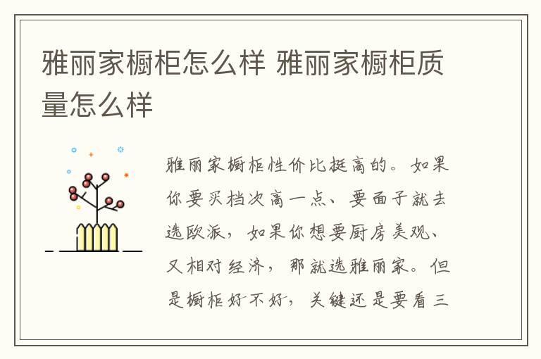 雅丽家橱柜怎么样 雅丽家橱柜质量怎么样
