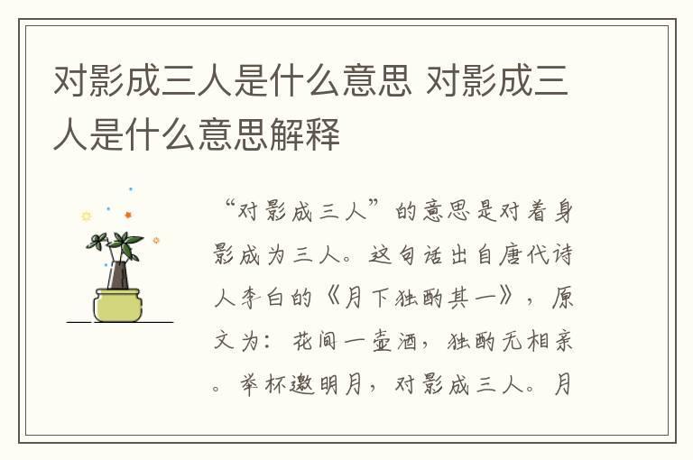 对影成三人是什么意思 对影成三人是什么意思解释
