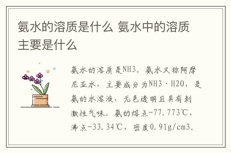 氨水的溶质是什么 氨水中的溶质主要是什么