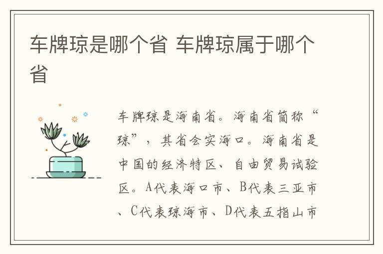 车牌琼是哪个省 车牌琼属于哪个省